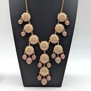 J. Crew Taupe Resin Cabochon Bold Dangle Gold Tone Statement Adjustable Necklace